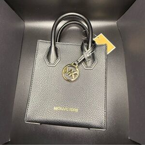 Michael Kors Black Leather Mini Crossbody Tote Bag